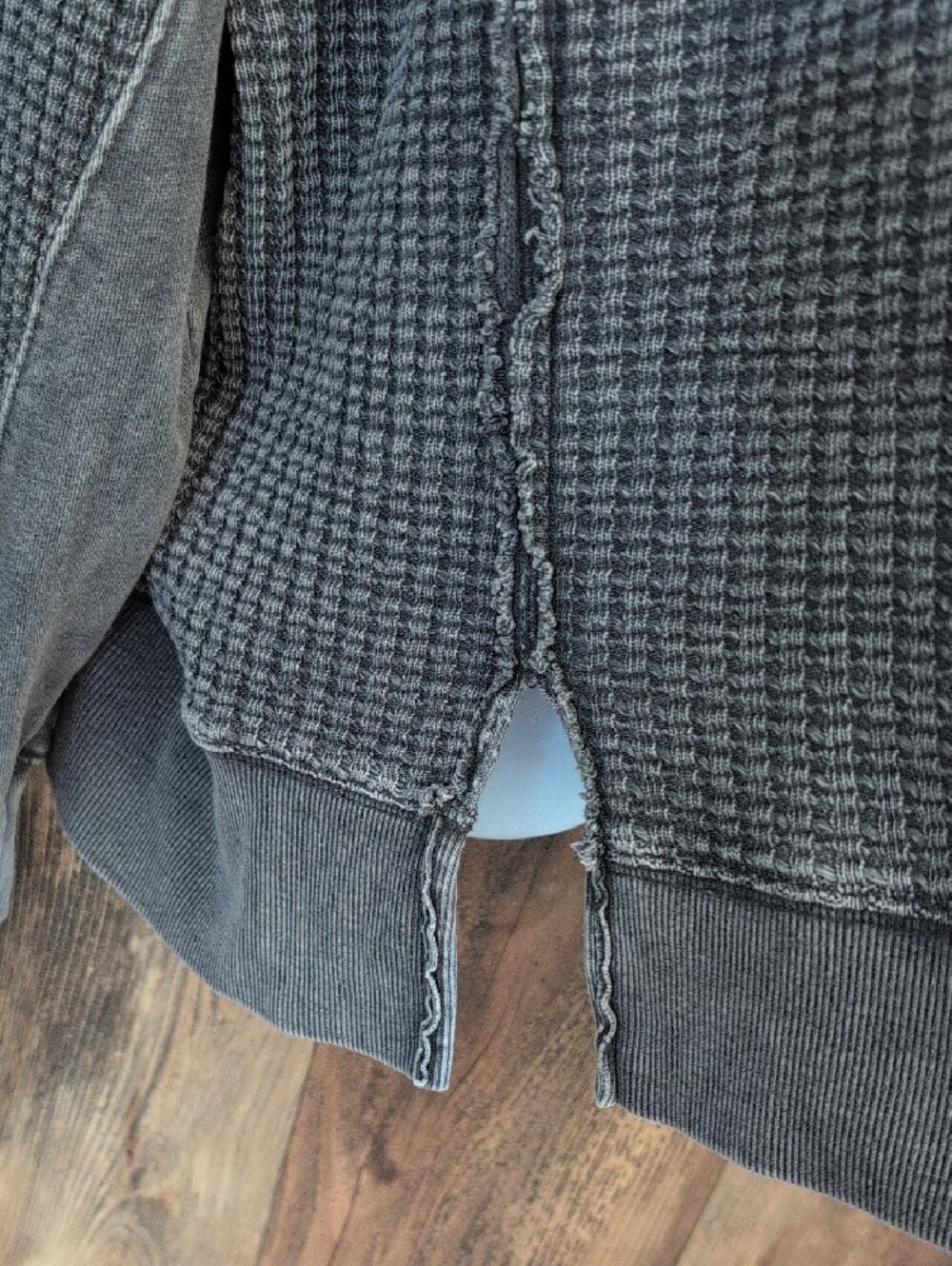 easel Washed Charcoal Waffle Pullover Oversized Sweatshirt L W299 - Picture 4 of 7